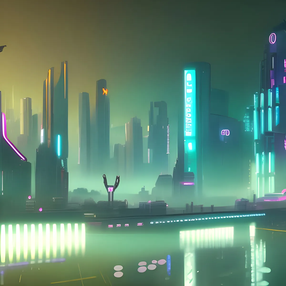 Glödande cyberpunk-stadssfär med neon-spiror.